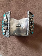 Rare Fred Harvey Era Turquoise & Silver Watch Cuff Bracelet Signed FH 1900-1950s - Additional view 5