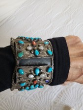 Rare Fred Harvey Era Turquoise & Silver Watch Cuff Bracelet Signed FH 1900-1950s - Additional view 7