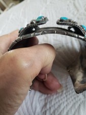 Rare Fred Harvey Era Turquoise & Silver Watch Cuff Bracelet Signed FH 1900-1950s - Additional view 8