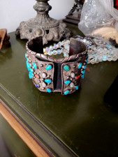 Rare Fred Harvey Era Turquoise & Silver Watch Cuff Bracelet Signed FH 1900-1950s - Additional view 9