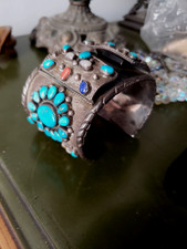 Rare Fred Harvey Era Turquoise & Silver Watch Cuff Bracelet Signed FH 1900-1950s - Additional view 10