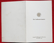1940 Fred Harvey Railroad Dining Car Santa Fe Railway Menu California Limited RR