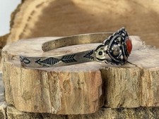Vintage Navajo Fred Harvey Era Sterling Silver Coral Stamped Cuff--20.26 - Additional view 2