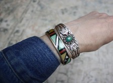 Vintage Fred Harvey Era Navajo Sterling Silver Turquoise Cuff Bracelet Size 6.75 - Additional view 1