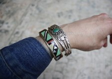 Vintage Fred Harvey Era Navajo Sterling Silver Turquoise Cuff Bracelet Size 6.75 - Additional view 2