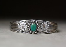 Vintage Fred Harvey Era Navajo Sterling Silver Turquoise Cuff Bracelet Size 6.75 - Additional view 8