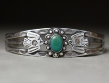Vintage Fred Harvey Era Navajo Sterling Silver Turquoise Cuff Bracelet Size 6.75