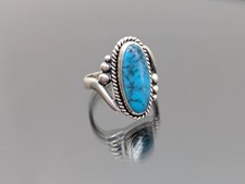 Rare Dainty Vtg Fred Harvey Era Bell Trading Post Sterling Silver Turquoise Ring