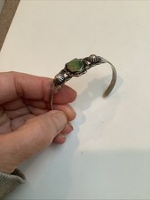 Vtg Fred Harvey Era Navajo Sterling Cuff Bracelet Green Turquoise Stone - Additional view 1