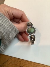 Vtg Fred Harvey Era Navajo Sterling Cuff Bracelet Green Turquoise Stone - Additional view 3