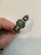 Vtg Fred Harvey Era Navajo Sterling Cuff Bracelet Green Turquoise Stone
