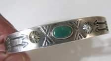 Vtg Fred Harvey Era Sterling Silver Turquoise Bracelet Native American Stamping - Additional view 1