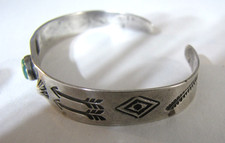 Vtg Fred Harvey Era Sterling Silver Turquoise Bracelet Native American Stamping - Additional view 2