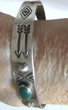 Vtg Fred Harvey Era Sterling Silver Turquoise Bracelet Native American Stamping - Additional view 6