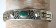 Vtg Fred Harvey Era Sterling Silver Turquoise Bracelet Native American Stamping - Additional view 9