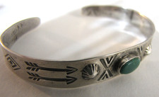 Vtg Fred Harvey Era Sterling Silver Turquoise Bracelet Native American Stamping