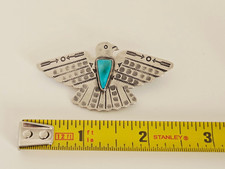 Vintage Fred Harvey Era Navajo Turquoise Sterling Silver Thunderbird Brooch Pin - Additional view 6