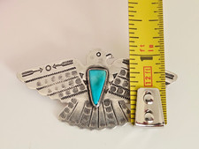 Vintage Fred Harvey Era Navajo Turquoise Sterling Silver Thunderbird Brooch Pin - Additional view 7