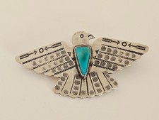Vintage Fred Harvey Era Navajo Turquoise Sterling Silver Thunderbird Brooch Pin