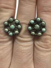 ~OLD PAWN~NATIVE~NAVAJO~FRED~HARVEY~ERA~STERLING~TURQUOISE~THUNDERBIRD~EARRINGS
