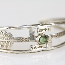 Old Fred Harvey Era Navajo Coin Silver Turquoise Whirling Log Cuff Bracelet - Additional view 3