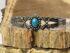 Vintage Navajo Fred Harvey Era/Style Sterling Turquoise Stamped Cuff--261.26