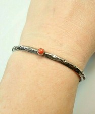 Vintage Navajo Fred Harvey Era Stamped Coral Stacker Sterling Cuff Bracelet - Additional view 1