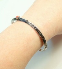 Vintage Navajo Fred Harvey Era Stamped Coral Stacker Sterling Cuff Bracelet - Additional view 2