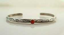 Vintage Navajo Fred Harvey Era Stamped Coral Stacker Sterling Cuff Bracelet