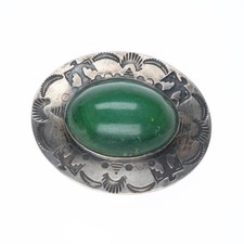 c1940's Fred Harvey era sterling silver green turquoise thunderbird stamped pin