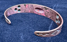 Two Vintage Navajo Thunderbird Fred Harvey Era Stamped Copper Cuffs Peyote Bird - Additional view 5