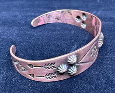 Two Vintage Navajo Thunderbird Fred Harvey Era Stamped Copper Cuffs Peyote Bird - Additional view 6