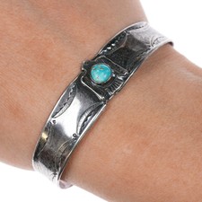 6.5" 30's-40's Navajo silver Fred Harvey thunderbird hand stamped cuff bracelet