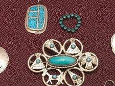 🔥HUGE Antique Fred Harvey-era Native American Cabochon Turquoise 925 Silver Lot - Additional view 5