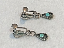 🔥Native American Fred Harvey-era Squash Blossom TURQUOISE Earrings 925 Silver - Additional view 7