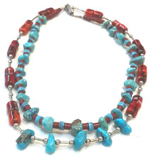🔥STUNNING Fred Harvey-era Native American Silver Coral Turquoise Necklaces 1950 - Additional view 1