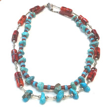 🔥STUNNING Fred Harvey-era Native American Silver Coral Turquoise Necklaces 1950 - Additional view 14