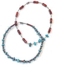 🔥STUNNING Fred Harvey-era Native American Silver Coral Turquoise Necklaces 1950 - Additional view 7