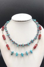 🔥STUNNING Fred Harvey-era Native American Silver Coral Turquoise Necklaces 1950