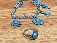 🔥Antique Fred Harvey-era Native American Cabochon Turquoise 925 Silver Lot of 3 - Additional view 16