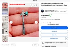 🔥 Native American Fred Harvey 925 Silver Kingman Turquoise tomahawk tie clip - Additional view 3