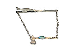 🔥 Native American Fred Harvey 925 Silver Kingman Turquoise tomahawk tie clip - Additional view 4