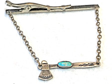 🔥 Native American Fred Harvey 925 Silver Kingman Turquoise tomahawk tie clip