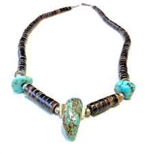 🔥Early 1930 Fred Harvey Native America Kingman Turquoise Chunks Necklace Silver - Additional view 4