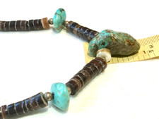 🔥Early 1930 Fred Harvey Native America Kingman Turquoise Chunks Necklace Silver - Additional view 7