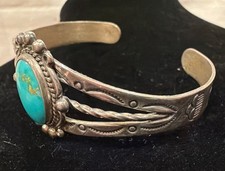 VTG Navajo Fred Harvey Era Turquoise Sterling Silver Stamped Cuff Bracelet,15.3g - Additional view 2