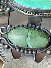 Old Fred Harvey Style Green Turquoise Thunderbird Cuff Needs TLC Read - Additional view 4