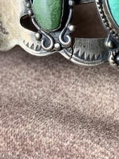 Old Fred Harvey Style Green Turquoise Thunderbird Cuff Needs TLC Read - Additional view 9