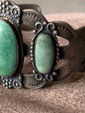 Old Fred Harvey Style Green Turquoise Thunderbird Cuff Needs TLC Read - Additional view 2
