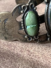 Old Fred Harvey Style Green Turquoise Thunderbird Cuff Needs TLC Read - Additional view 3